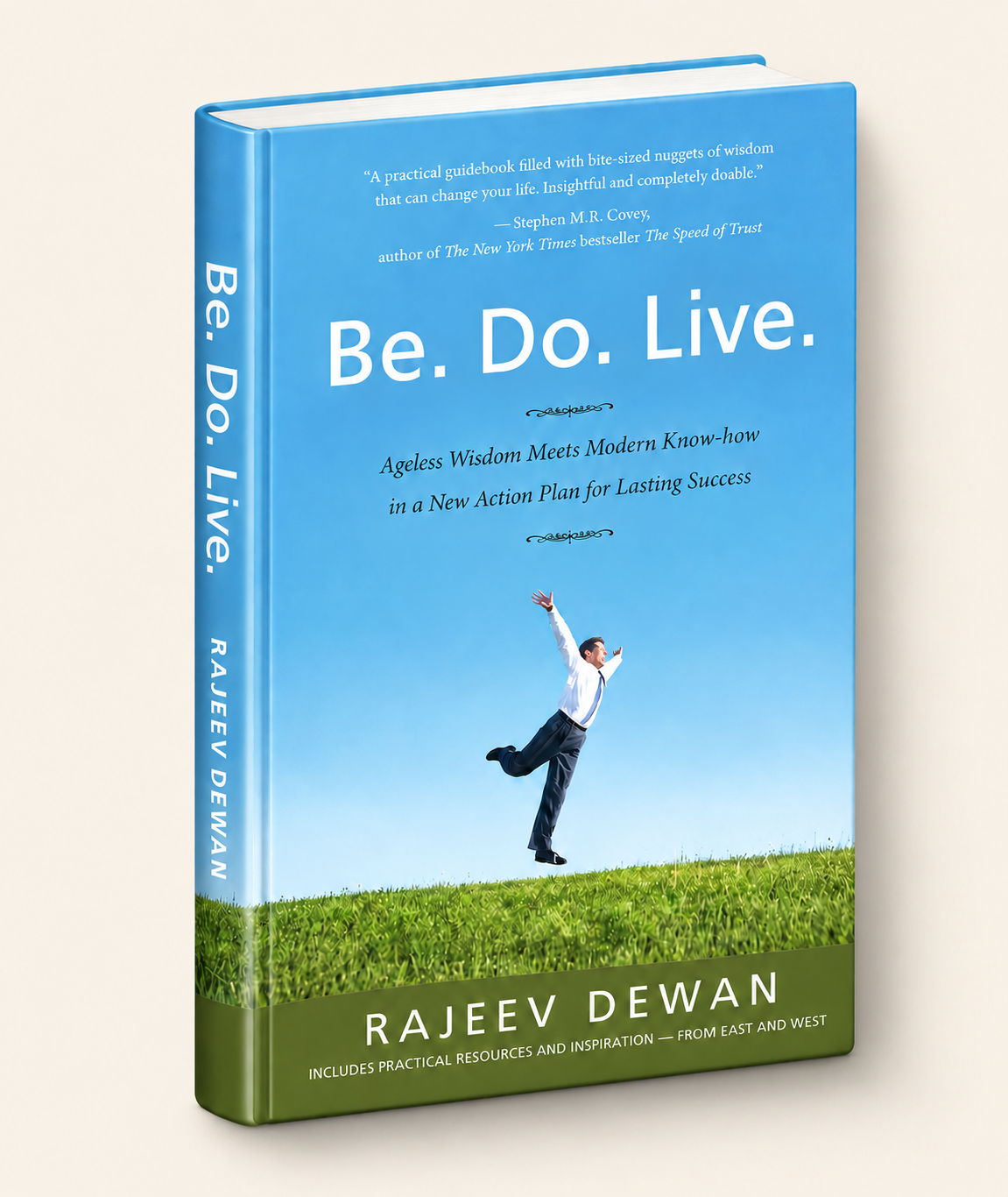 Be. Do. Live. by Rajeev Dewan — 3D book mockup with a blue cover and visible spine
